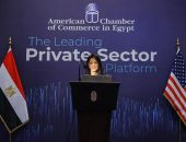 د. رانيا المشاط وزيرة التعاون الدولي خلال اللقاء الذي نظمته غرفة التجارة الأمريكية مع وفد مستثمرين من اليونان وقبرص