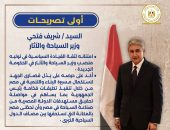 أولى تصريحات السيد شريف فتحي وزير السياحة والآثار خلال لقائه الأول مع قيادات الوزارة، وجولته بالوزارة وحديثه مع عدد من الموظفين والعاملين بها.