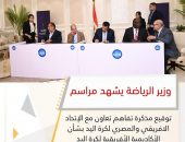 وزير الرياضة يشهد مراسم توقيع مذكرة تفاهم مع الإتحادين الافريقي والمصري بشأن الأكاديمية الأفريقية لكرة اليد