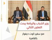 وزير الشباب والرياضة يبحث التعاون الثنائي مع سفير كوت ديفوار بالقاهرة