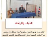 ” الشباب والرياضة ” تنظم ندوة توعوية ضمن مشروع ” أسرة مستقرة = مجتمع آمن ” لطلاب المعهد العالي للغات والترجمة بالتجمع الخامس
