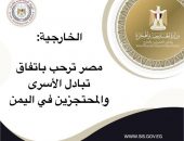 ترحب جمهورية مصر العربية بالاتفاق الذي تم التوصل إليه في العاصمة العُمانية مسقط بشأن تبادل الأسرى والمحتجزين في اليمن