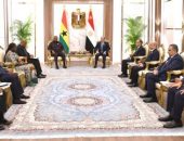 السيد الرئيس عبد الفتاح السيسي يستقبل بمدينة العلمين الجديدة، السيد جون دراماني ماهاما، رئيس جمهورية غانا، وذلك على هامش أعمال الاجتماع التنسيقي الثامن لمنتصف العام للاتحاد الأفريقي.